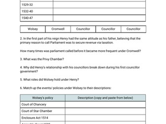 Henry VIII's Ministers - AQA A Level