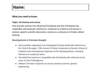 AQA A level: Religious Studies Student note taking booklets for revision: Christianity Year 2