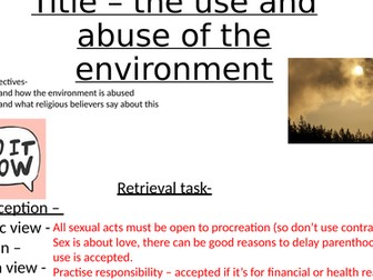 AQA A RS THEME B Use and abuse of environment