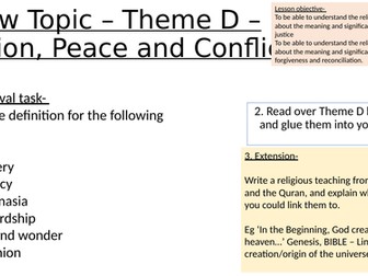 AQA A RS THEME D Peace Justice Forgiveness Reconciliation