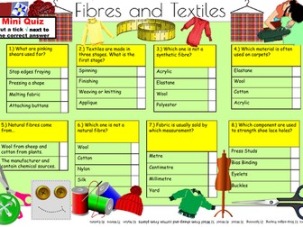 DT/Textiles Quiz Cover worksheets