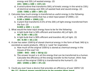 Worksheet - Efficiency Calculations