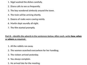 KS2 Identify Adverbs Task