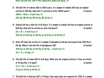 Half-Life Calculations Worksheet