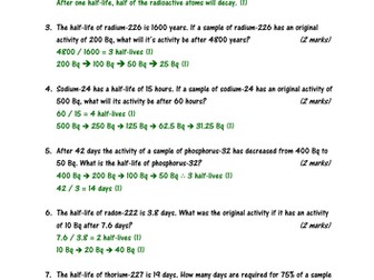 Half-Life Calculations Worksheet