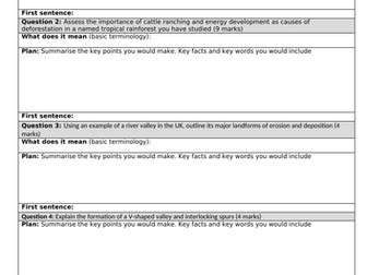 GCSE Geography Exam Question Planning Task
