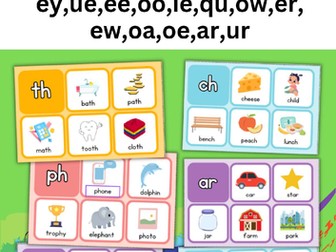 Digraph Posters. Reading ch,sh,th,wh,ph,ck,ay,ai,ey,ue,ee,oo,ie,qu,ow,er,ew