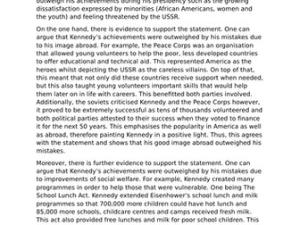 'JFK's achievements were outweighed by his mistakes'. Assess the validity of this view (25 marker)