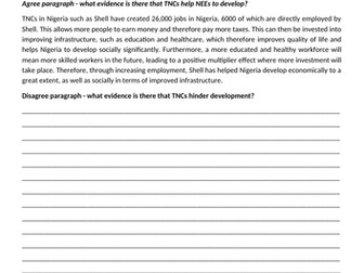 9 marker activity with gap fill - Shell in Nigeria (AQA GCSE geog)