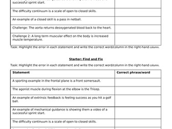 OCR PE Unit 2.1.a Starter Activities