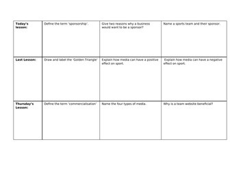 OCR PE Unit 2.1.b Commercialisation in Sport Starter Activities