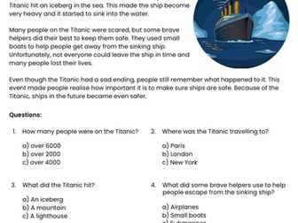 KS1 The Titanic Reading Comprehension