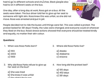 KS1 Rosa Parks Reading Comprehension