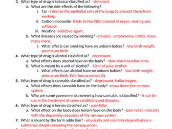 Revision Booklet and Mark Scheme: Drugs Year 9