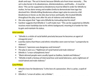 Critics for A level English Literature 'Othello'