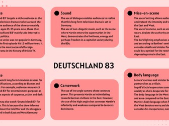 'Deutschland 83' revision mind map (key notes for A level OCR Media Studies)