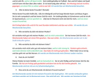 German GCSE speaking question and answers for units 1-8 on Stimmt