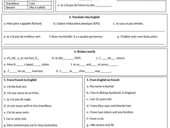 Worksheet: Family / Description (French)