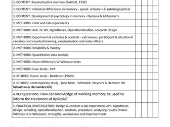 Cognitive psychology checklist