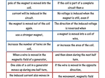 Electromagnetic Induction Sequencing Card Sort Activity