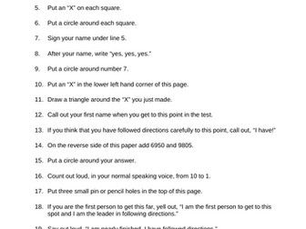 Worksheet: Following Instructions - Teaching pupils to read all instructions first.