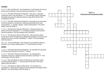 GCSE Business Studies - Pearson Edexcel - Theme 1 Crosswords