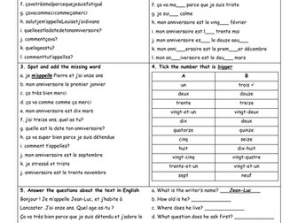 French introducing myself basics revision worksheet