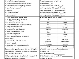 Spanish introducing myself basics revision worksheet