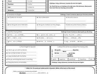 Worksheet Sports Activities Weather Year 7 SPANISH
