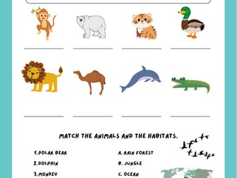 Animals and Habitats Matching Activity