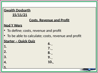 11. Costs, Revenue and Profit (part 1)