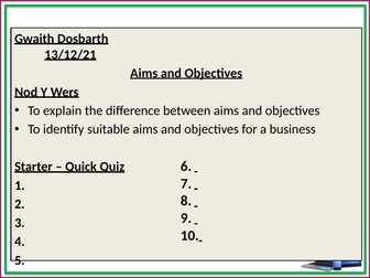 14. Aims and Objectives