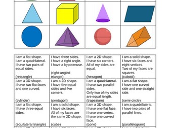 3D and 2D shape bingo!