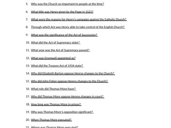 Henry VIII and the Reformation Big Quiz