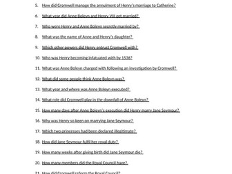Henry VIII and Cromwell Big Quiz