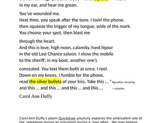 A* ANALYSIS OF "Quickdraw" by Carol Ann Duffy ENGLISH LITERATURE A LEVEL