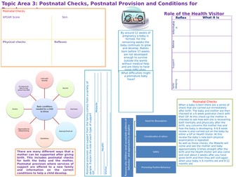 OCR Child Development R057 Topic Area 3 Postnatal checks, care and conditions for development