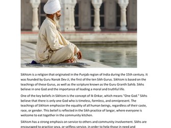 Religious Studies – Sikhism – Reading Comprehension