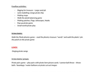 EYFS / KS1 Pirate Enrichment Trip Day Plan