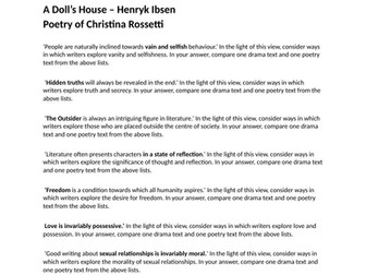 Drama and Poetry pre-1900  exam questions A Doll’s House – Henryk Ibsen Poetry of Christina Rossetti