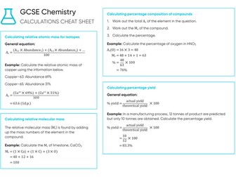 WJEC GCSE Chemistry — Calculations cheat-sheet