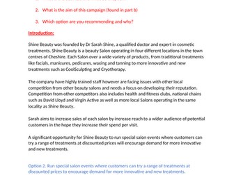 BTEC Business. Unit 2. Shine Beauty. AF1 Rationale. Exemplar Response. Distinction*