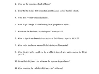 Ancient Japanese History Viewing Questions Worksheet