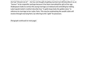 GCSE FULL MARKS, JULIET R+J ESSAY