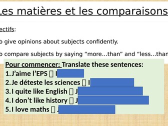 Y7 French School Subjects