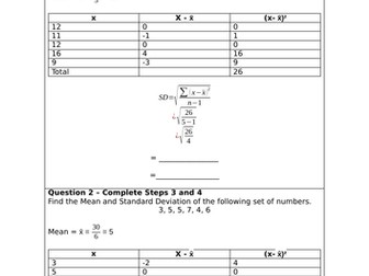 Scaffolded Standard Deviation Worksheet