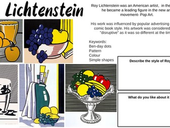 ART- Roy Lichtenstein worksheet artist copy activity