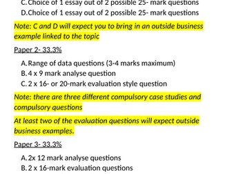 AQA business exam paper structure help sheet