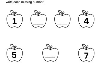 Printable kindergarten missing numbers worksheet 1-10