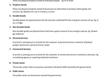 GCSE Business Eduqas Key Terms Glossary for All Units